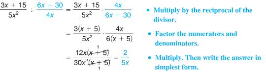 Division Example - flip the second fraction, change to multiplication: At this point, reduce.
