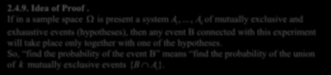 If in a sample space is present a system of mutually exclusive and exhaustive events (hypotheses), then any event B connected