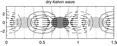 C=30-60 m/sec Moist Kelvin Wave: C=12-15 m/sec MJO: C=5 m/sec How Moist