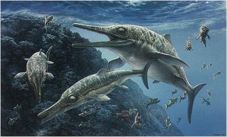 dinosaurs like the ichthyosaurs, and pterosaurs were