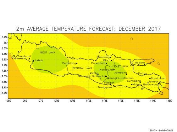 MEAN TEMPERATURE FORECAST: JAVA, INDONESIA Figure 10A: 30-Day running mean monthly Climate Forecast System (CFS
