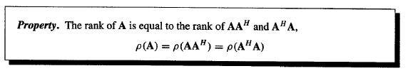 Matrix Inverse Therefore if A is partitioned in term of its n row vectors, then the rank is equivalently equal to the number of linearly independent row vectors A useful property of the rank of a