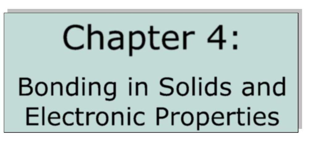 Chapter 4: Bonding in Solids and Electronic Properties Free electron theory Consider free electrons in a metal an electron gas. regards a metal as a box in which electrons are free to move.