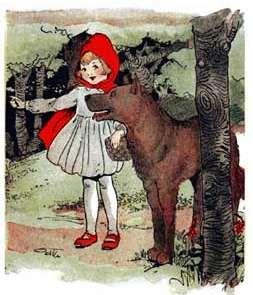 ~ Little Red Riding Hood ~ T HERE WAS ONCE a sweet little maid who lived with her father and mother in a pretty little cottage at the edge of the village.