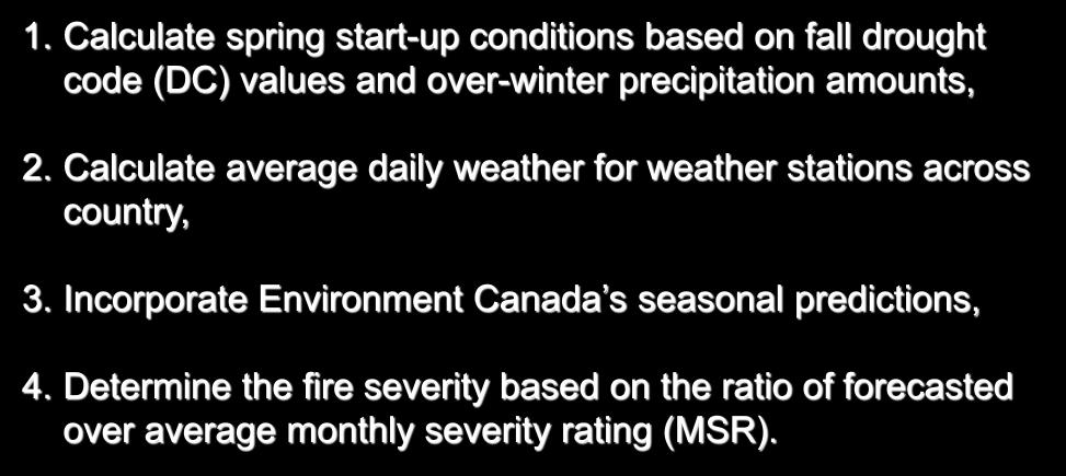 Methodology 1. Calculate spring start-up conditions based on fall drought code (DC) values and over-winter precipitation amounts, 2.