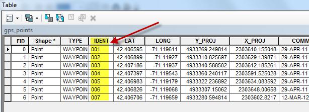 Note the way IDENT is displayed: the example below shows 001, 002, 003.. etc b. Ensure that the WaypointNum field in your Excel table is labeled in exactly the same fashion.
