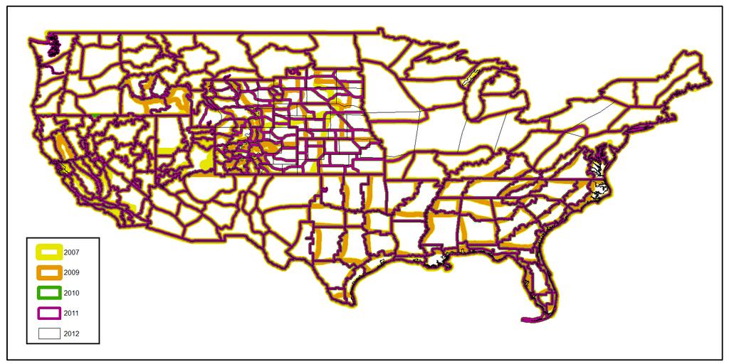Figure 2. Boundaries of Predictive Service Areas (PSAs) in the conterminous US. Boundaries have changed significantly in some GCAs since their inception in 2006.