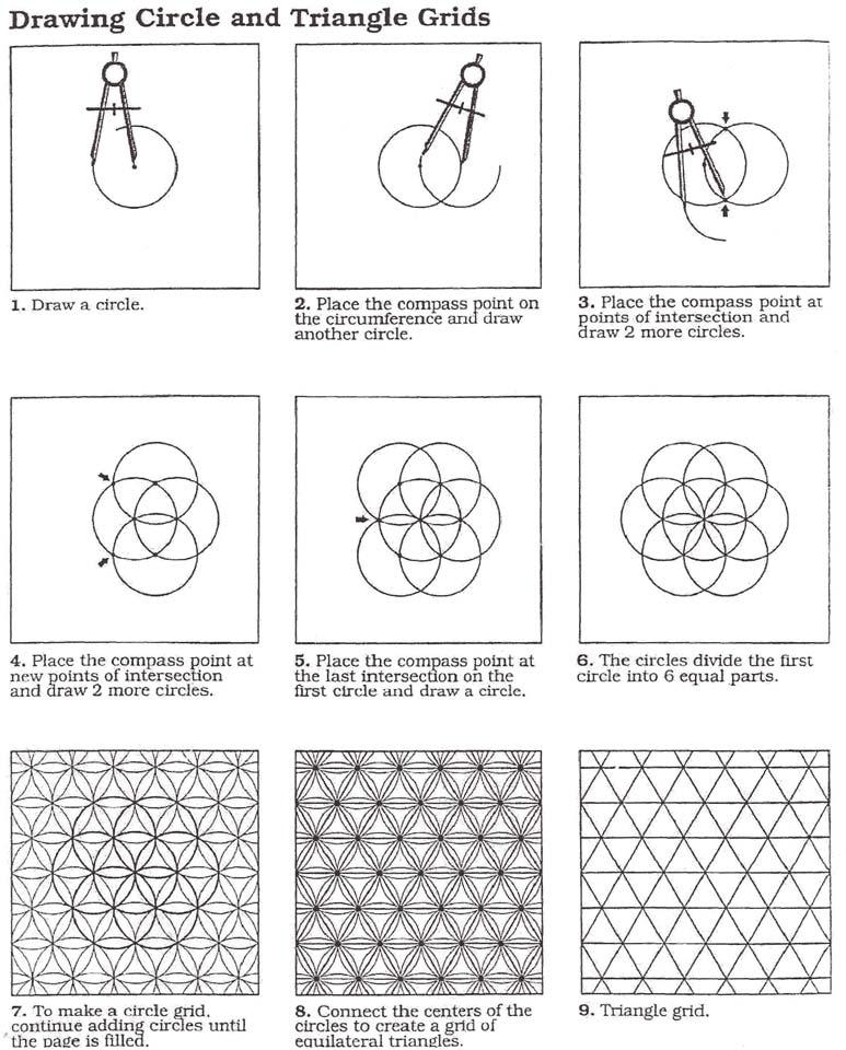Triangle and Square Grids 3 Fig. 1.3. Nine steps to drawing a triangle-circle grid. found in this triangle, such as the circle grid. Try to find others, or invent some of your own.