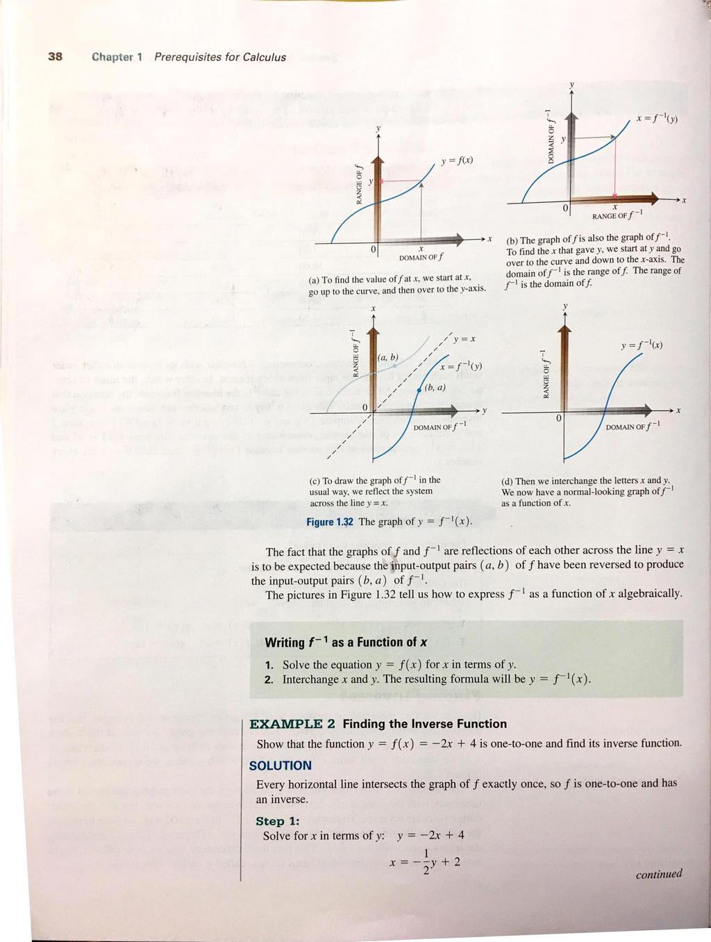 38 Chapter Prerequisites for Calculus 0 - RANGE OFf 0 DOMAIN OFf (a) To find the value off at, we start at, go up to the curve, and then over to the y-ais. (b) The graph offis also the graph off -I.