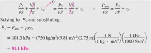 (b) The pressure at point 3 can be determined by writing the Bernoulli equation between