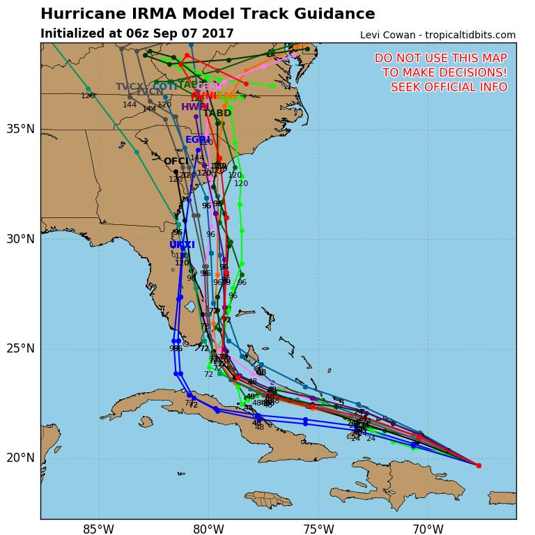 Track guidance continues to indicate that Irma may move near or over the Florida Peninsula.