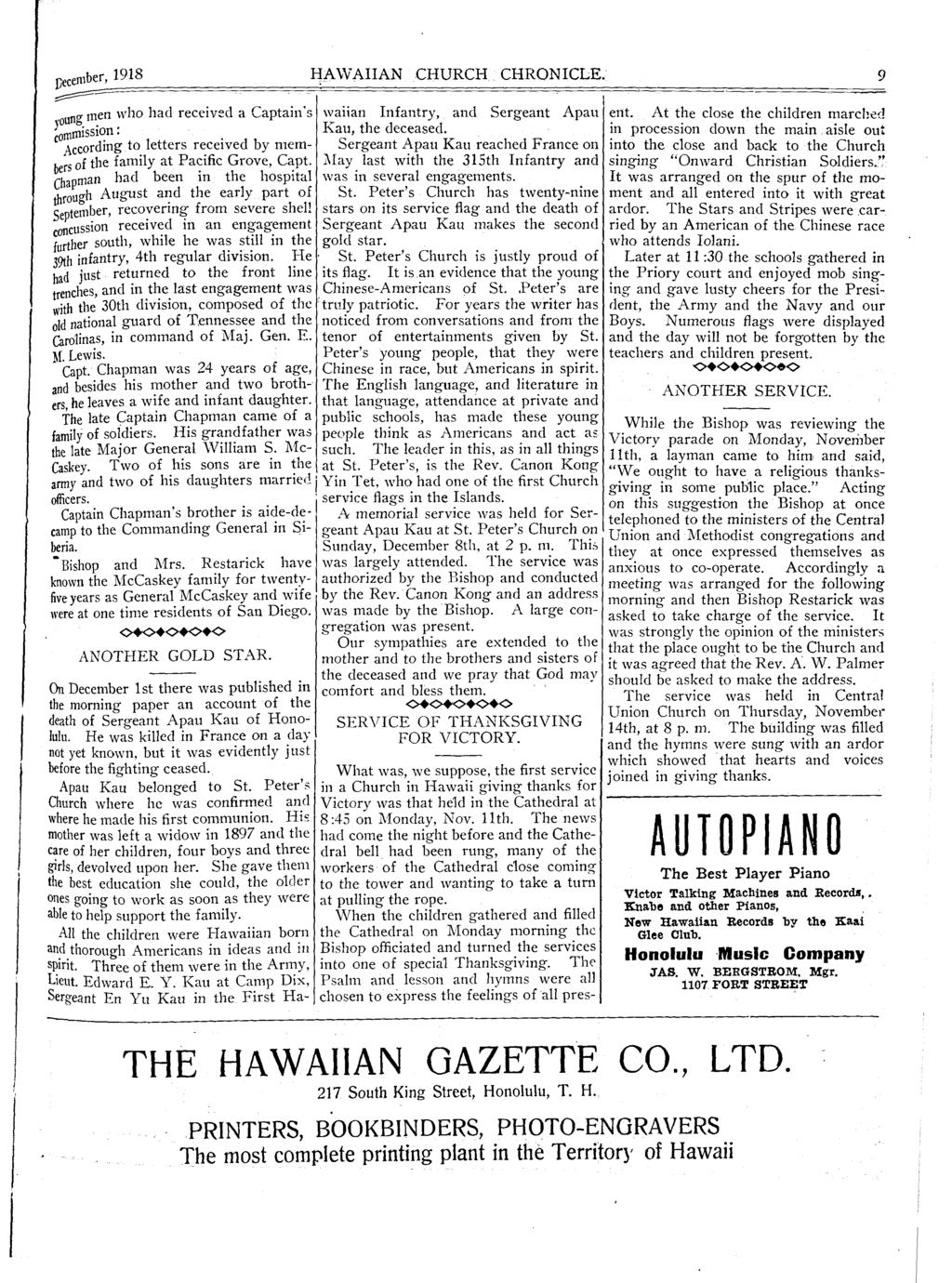 December, 1918 HAWAIIAN CHURCH CHRONICLE.