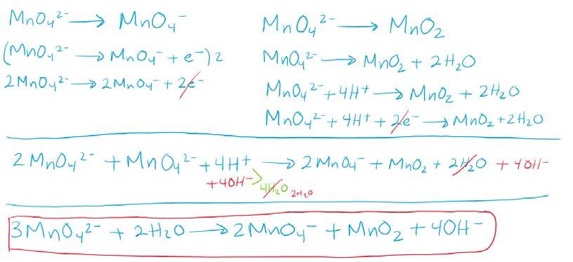e) NO 2 (g) NO 3 - (aq) + NO 2 - (aq) f) MnO 4 2-