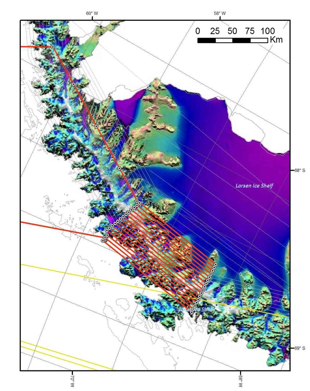 LVIS 2012 Antarctica Mapping Lines 7/13/12 7 Peninsula: Priority 1 Flight: North Larsen 5km line spacing