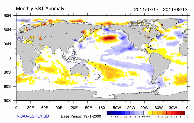 Figure 5a: Global sea surface temperature anomalies for 1 period monitoring