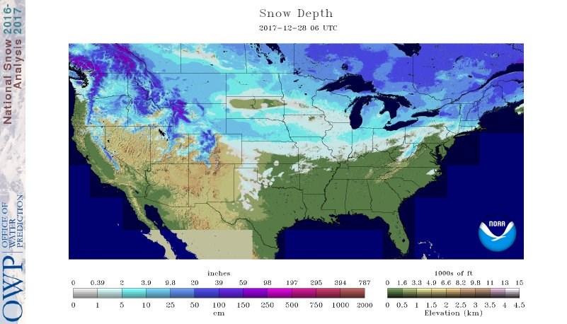 Snow Depth Today at 12 AM Central Time