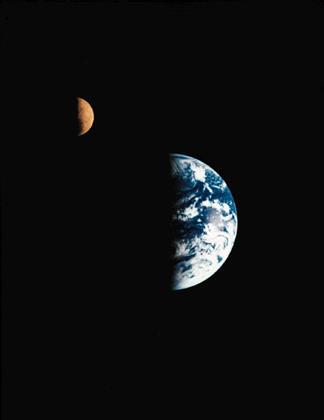 2 Moon and Earth to Scale Distance: a = 385,000 km ~