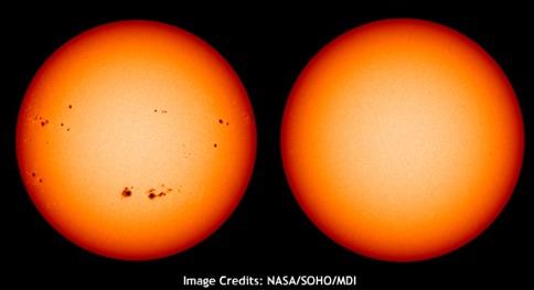 Thought Ques'on Two pictures of the Sun from the SOHO spacecraft are shown below. How much time likely passed between when they were taken? A. 1 day B. 6 months C. 1 year D.