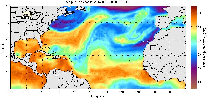 Total Precipitable Water: Microwave (MW) Imagery Defined as the sum of all water (vapor, liquid, and ice) in an atmospheric column Computed from a linear combination of the 19-GHz, 22-GHz, 37-GHz,