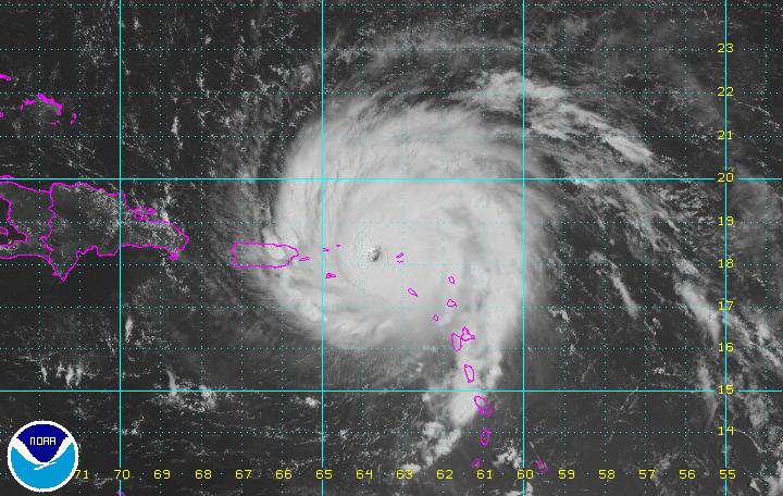 Latest Satellite Picture Source: NOAA Discussion Hurricane Irma, located approximately 140 miles (225 kilometers) east of San Juan, Puerto Rico, is currently tracking west-northwest at 16 mph (26