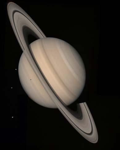 The next gas giant we ll see is Saturn. It is famous for its beautiful rings. Like Jupiter, Saturn has air that is divided into bands. They are caused by very fast winds.