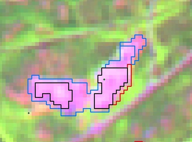 segments gives quite good borders for sand pit. Also, it seems that bedrock crushing site (dot on left) has not been opened because the NDVI of that area is quite high.