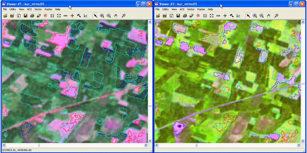 Figure 4. An example of image-to-image change detection, IMAGE2000 on the left and IMAGE2006 on the right.
