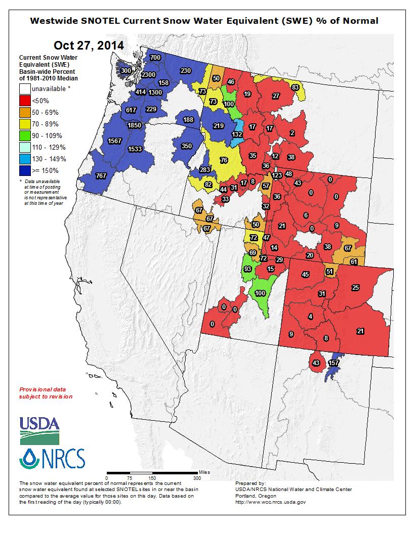 110% of average for the water year. Some spotty areas including parts of San Miguel, Mineral, and Mesa Counties were over 200% of average for the water year.