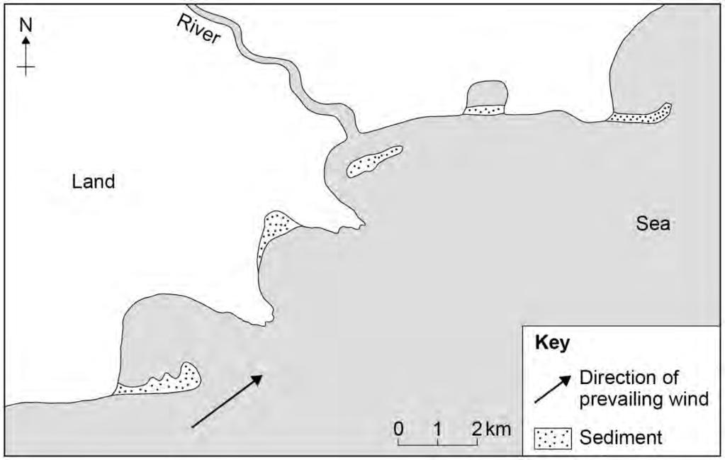 23 Study Figure 12, a sketch map showing features of coastal deposition. Figure 12 0 3.