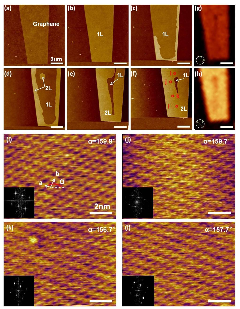 Supplementary Figure 6 Sequential AFM images of the growth process of a 2L C 8 -BTBT on graphene. (a) is the AFM image of the graphene substrate prior to growth.