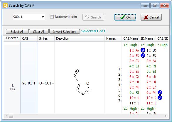 Chemical Input Target chemical identity The Toolbox now searches the Toolbox databases and inventories for the presence of the chemical with structure related to the current CAS number.