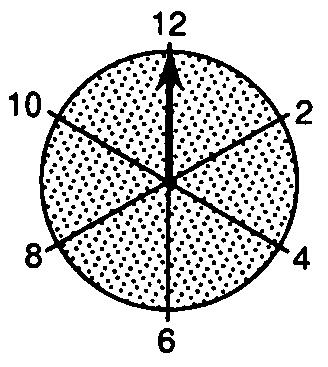22. The diagram below represents a clock used to time the half-life of a particular radioactive substance. The clock was started at 12:00.