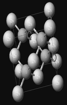 Zinc sulfide, ZnS The S 2 ions are in facecentered cubic (FCC) structure. 1/8 of each corner S 2- ½ of each face S 2- Each Zn 2+ is in a hole between S 2-.