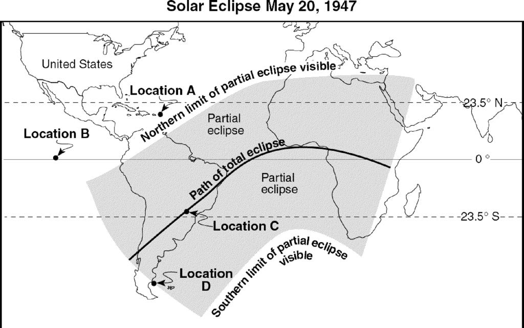 At which location could an observer have viewed this total solar eclipse if the skies were clear? A. A B. B C. C D. D 7. The accompanying photographs show the Moon and Earth as viewed from space.