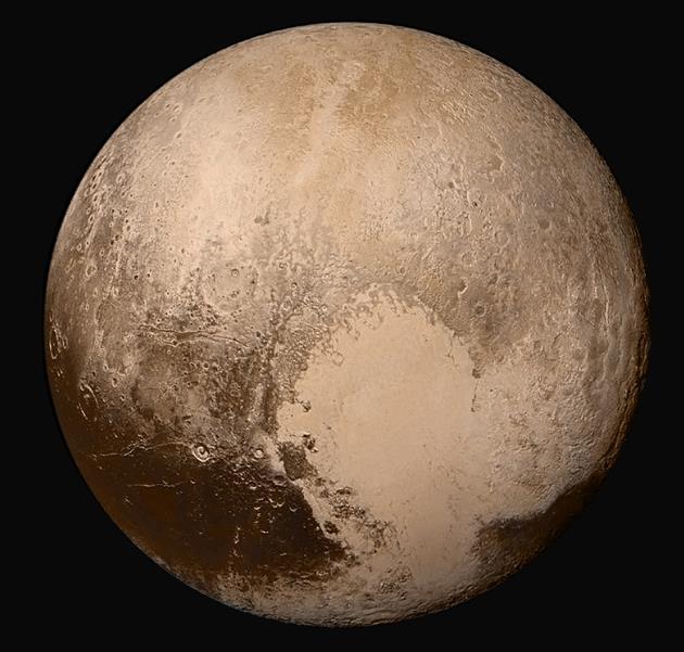 8 Pluto s surface Four images from New Horizons Long Range Reconnaissance Imager (LORRI) were combined with color data from the Ralph instrument to create this sharper global view of Pluto.