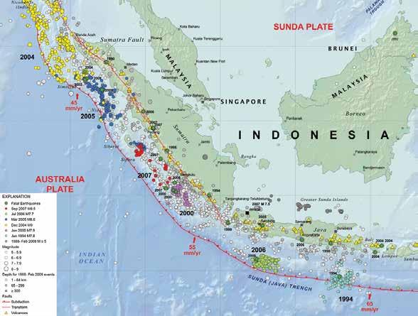 Basic GIS principles Earthquake epicenters and seismic hazards in Indonesia. Polygons are used to represent landmasses, points to represent earthquakes, and lines to represent subduction zones.