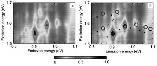 A photoluminescence excitation map from an ensemble of freely suspended SWNTs. (a) shows the data only.