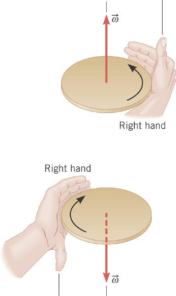 The Vector Nature of Angular Variables Right-Hand Rule: Grasp the axis of rotation with your right hand, so that your fingers circle the axis in the same sense as the rotation.