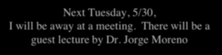 Next Tuesday, 5/30, I will be away at a meeting.