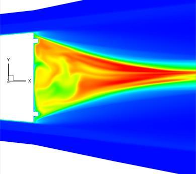 Streamlines on x slices of base flow field The temperature contour on the z=0