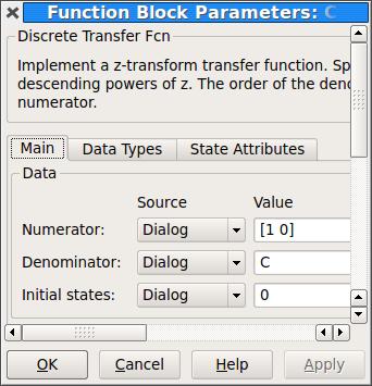 Export Transfer Functions to Simulink (Cont'd) C = [1 c_1 ] C_block = tf([1 0], C, h); fprintf('\nblock C positive notation') C_block.variable = 'z' % C = [1.0000 0.