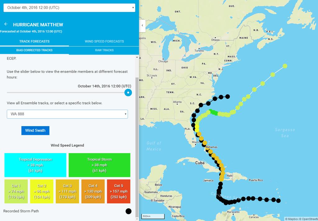 ProWxAlerts Hurricane: Tracks Forecast Tracks The user may select and filter individual model forecasts to visualize.