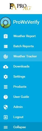 Weather Tracker Weather Tracker, found on the left toolbar of ProWxVerify, allows users to view severe weather storm tracks on a state-by-state basis Access Weather Tracker can be accessed via one of