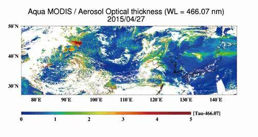 Using various satellite data over the world, EORC estimates aerosol optical thickness (atmospheric turbidity index) and the Ångström exponent (aerosol particle size index) and provides the data