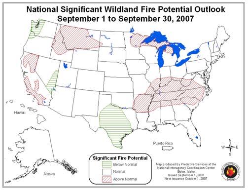 National Wildland Significant Fire Potential Outlook National Interagency Fire Center Predictive Services Issued: September, 2007 Wildland Fire Outlook September through December 2007 Significant
