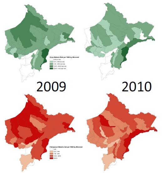 RESULTS: MALARIA TRANSMISSION MODEL Preliminary analysis: 2009-2011 (earlier version of Poisson model) Vivax Significant climate predictors include soil moisture and rainfall.