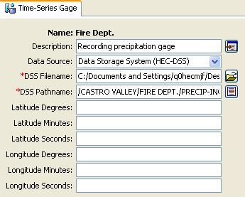 Chapter 3 Example Figure 28. Component editor for the Fire Department precipitation gage.