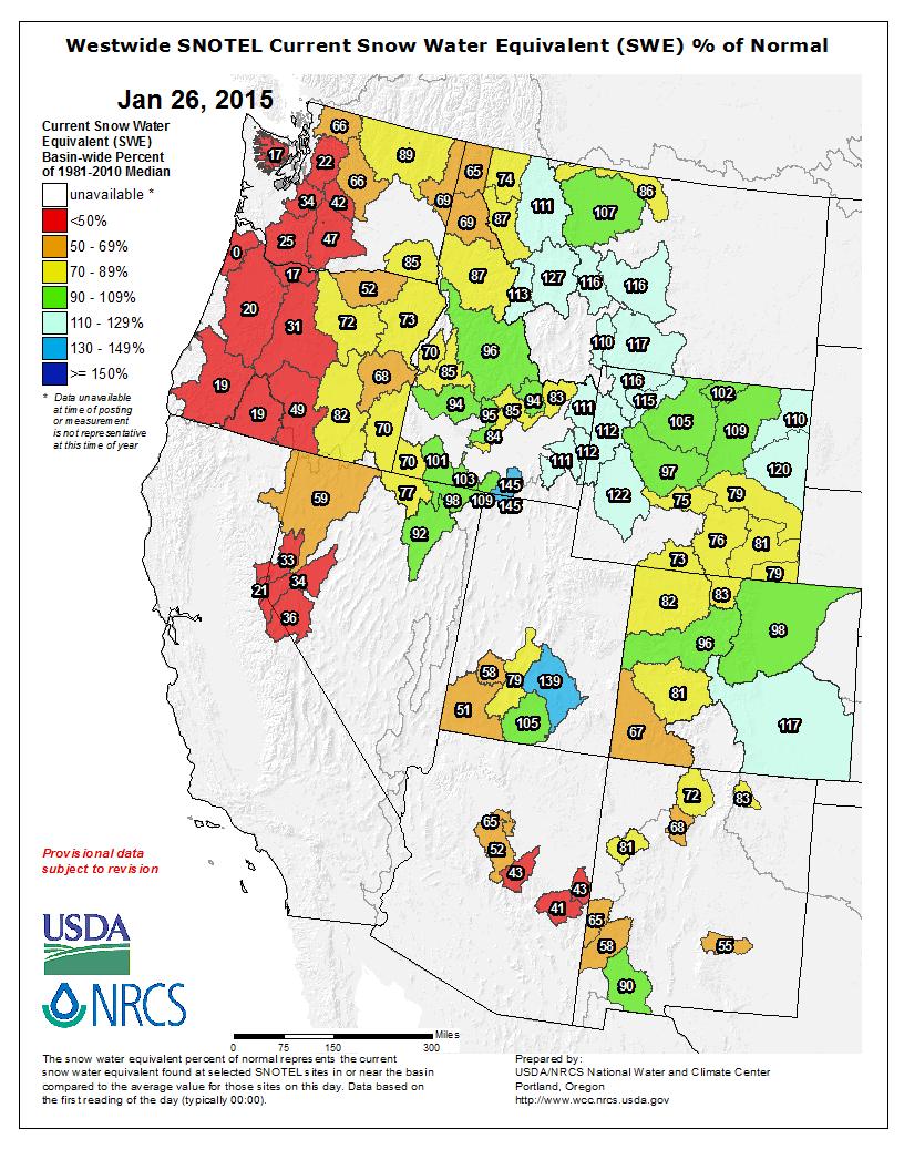 The Upper Green River basin in Sublette, Lincoln and Uinta counties are above normal, while much of Sweetwater County is drier, receiving less than 90% of normal for the Water Year to date.