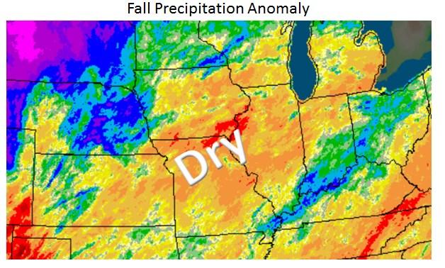 It is interesting to see a fall precipitation anomaly over the Midwest that does generally align with the composite (left).