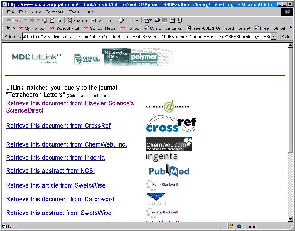 1-28 MDL Database Browser Use MDL LitLink Click the publication link to view the abstract.